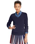 Tommy Hilfiger Cable-Knit V-Neck Sweater - Lyst