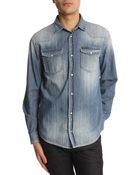 Armani Jeans Blue Washed Denim Shirt - Lyst