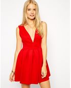 Asos Scuba Skater Dress With Deep Plunge Neck - Lyst