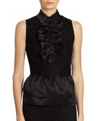 St. John Lace & Satin Peplum Top - Lyst