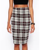 Asos Check Print Pencil Skirt - Lyst