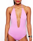 Asos Plunge Halter Swimsuit - Lyst