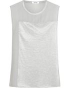 Helmut Lang Paneled Silk-Chiffon And Piquã© Top - Lyst