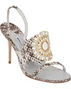 Manolo Blahnik Snakeskin Ronda Jeweled Sandals - Lyst