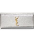 Saint Laurent Silver Metallic Leather Monogramme Clutch - Lyst
