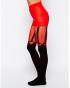 Leg Avenue Tights With Faux Garterbelt Heart Detail - Lyst