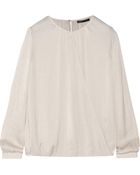 Vince Draped Washed-Satin Blouse - Lyst