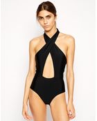 Asos Cross Wrap Halter High Waist Swimsuit - Lyst