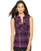 Lauren by Ralph Lauren Sleeveless Ruffled Plaid Top - Lyst