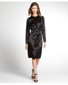 Miu Miu Black Shiny Sateen Long Sleeve Dress - Lyst