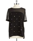 Dknyc Embellished Sheer Yoke Blouse - Lyst