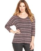 Jessica Simpson Plus Size Three-Quarter-Sleeve Striped Top - Lyst