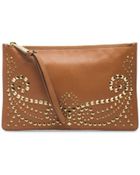 Michael Kors Rhea Studded Leather Large Zip Clutch - Lyst