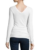 James Perse Long-Sleeve V-Neck Stretch-Knit Tee - Lyst