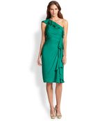 Badgley Mischka Silk Chiffon Ruffle One-Shoulder Cocktail Dress - Lyst
