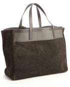 Saint Laurent Earth Suede Studded Large Shopper Tote - Lyst