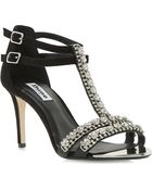 Dune Heaven Tbar Embellished Heeled Sandals Black - Lyst