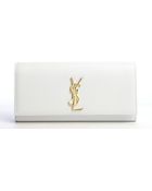 Saint Laurent White Leather Logo Emblem Clutch - Lyst