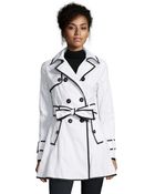 Betsey Johnson White And Black Woven Double Breasted Trench Coat - Lyst