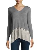 Max Studio V-Neck Striped Jersey Contrast Top - Lyst