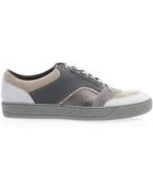 Lanvin Mesh Leather and Suede Trainers - Lyst