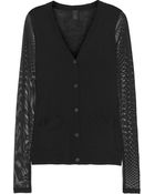 Vera Wang Mesh-Paneled Wool Cardigan - Lyst