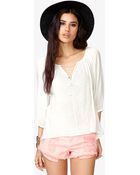 Forever 21 Embroidered Lantern Sleeve Top - Lyst