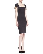 Alexander McQueen Embellished-Cuff Scuba Sheath Dress - Lyst
