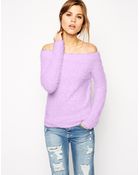 Asos Off Shoulder Jumper In Fluffy Knit - Lyst