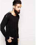 Asos Longline Crew Neck Jumper With Shoulder Zip - Lyst