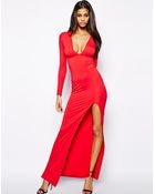 Asos Maxi With Deep Plunge And Front Split - Lyst