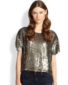 Alice + Olivia Sarita Sequined Silk Tee - Lyst