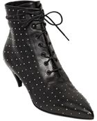 Saint Laurent 50Mm Cat Studded Leather Lace Up Boots - Lyst