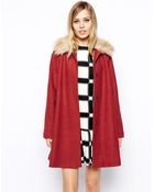 Asos Coat In Trapeze With Faux Fur Collar - Lyst