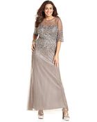 Adrianna Papell Elbowsleeve Beaded Gown - Lyst