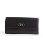 Ferragamo Black Leather Foldover Continental Wallet - Lyst