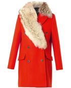 MSGM Fur Collar Double-breasted Coat - Lyst