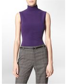 Calvin Klein Textured Turtleneck Sleeveless Top - Lyst