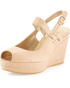Stuart Weitzman Bridge Peep-Toe Wedge Sandal - Lyst