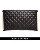 Asos Leather Quilted Clutch Bag with Gold Bars - Lyst
