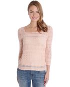 Lucky Brand Three-Quarter Sleeve Lace Top - Lyst