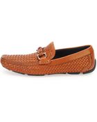 Ferragamo Round Woven Leather Driver - Lyst