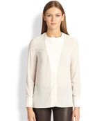 Brunello Cucinelli Stretch Silk Bib Blouse - Lyst