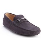 Tod's Navy Suede Squared Moc Toe Horsebit Strap Loafers - Lyst