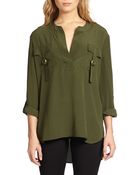 Diane von Furstenberg Roll-Sleeve Silk Top - Lyst