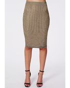 Missguided Bailee Metallic Midi Skirt Gold - Lyst