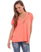 Free People Cutwork V-Neck Tee - Lyst