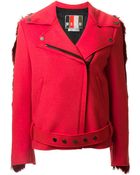 MSGM Contrast Back Faux Fur Biker Style Coat - Lyst
