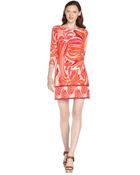 Ali Ro Pink Multi-Color Pattern Stretch 3/4 Sleeve Dress - Lyst