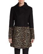 Saks Fifth Avenue Black Label Colorblock Animal-Print Coat - Lyst